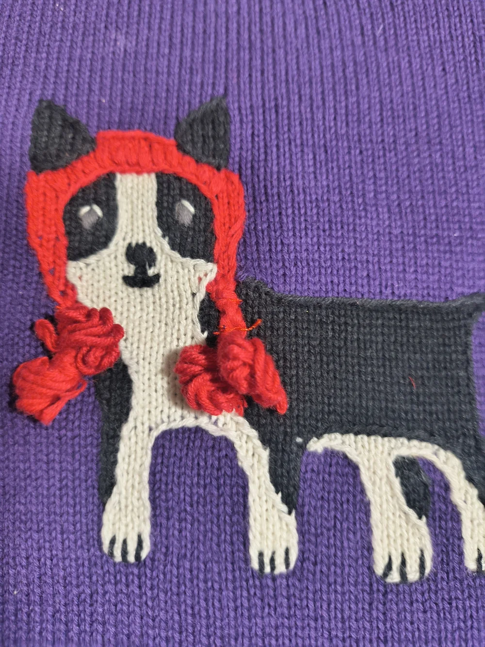 Janie and Jack Purple Knit Sweater with Red-Accented Dog Motif